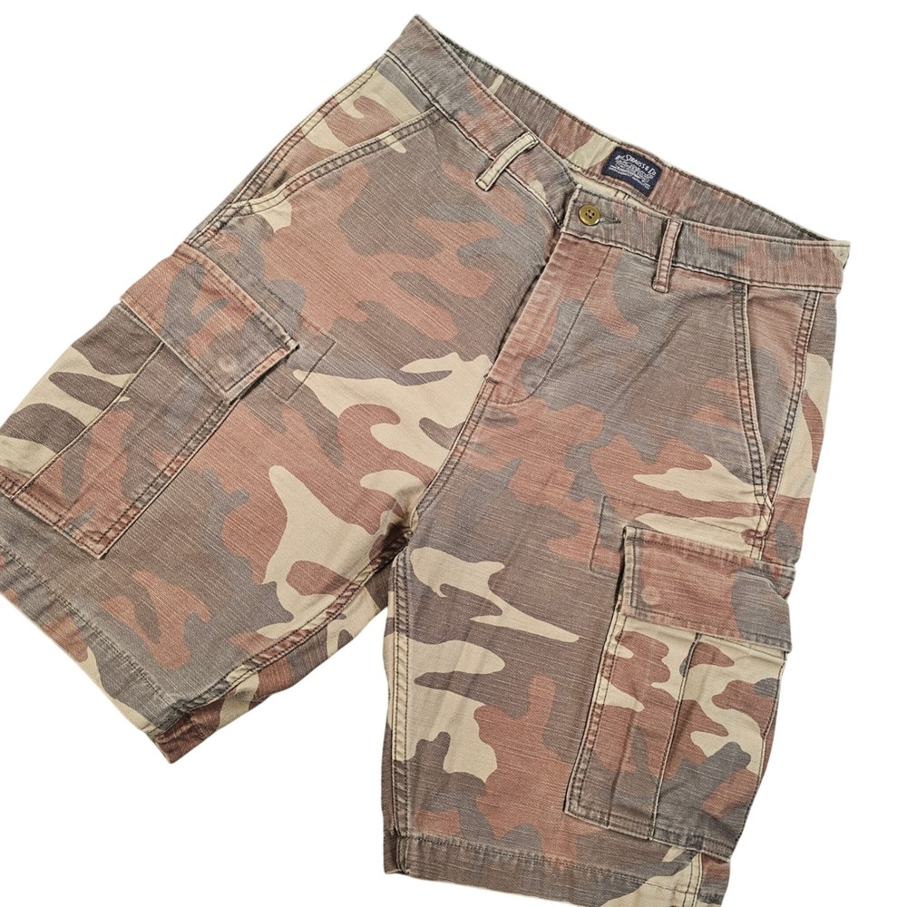 Levi Strauss Mens Camo Cargo Shorts Brown Tan Camouflage Cotton Size 30 Utility